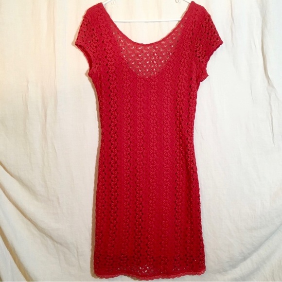 Free People Gypsy Lace Crocheted Bodycon Dress Womens Large Scoop Back Bohemian - Picture 2 of 6
